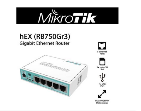 Mikrotik hEX RB750Gr3 Router with 5x Gigabit Ethernet Ports 1x USB Port and 1x microSD Slot