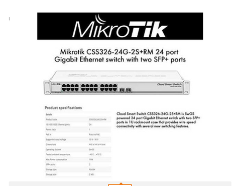 mikrotik css326-24g-2s+rm 24-port gigabit managed switch with two sfp+ ports, poe, cloud smart switch, swos powered