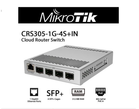 Mikrotik CRS305-1G-4S+IN Switch with 4 SFP+ 10Gbps Ports and 1 Gigabit Ethernet Port