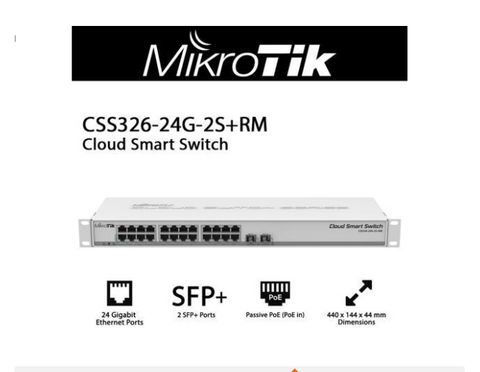 Mikrotik CSS326-24G-2S+RM 24 port Gigabit Ethernet switch with two SFP+ ports