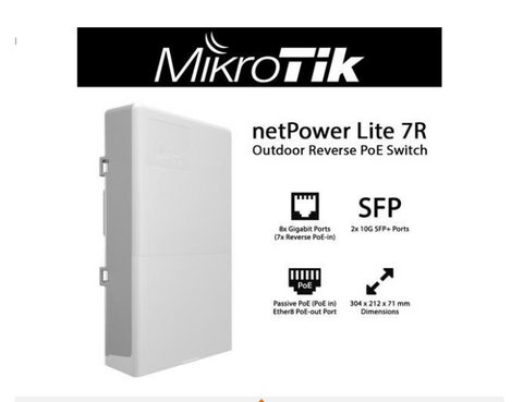 Mikrotik netPower Lite 7R CSS610-1Gi-7R-2S+OUT Outdoor Reverse PoE Switch with 8x Gigabit Ports and 2x 10G SFP+ Ports