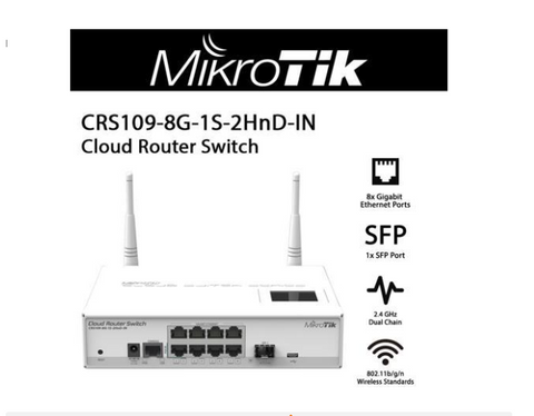 MIKROTIK CRS109-8G-1S-2HND-IN Mikrotik CRS109-8G-1S-2HnD-IN Cloud Router Switch 8 x Gigabit, S MikroTik Cloud Router Switch CRS109-8G-1S-2HnD-IN