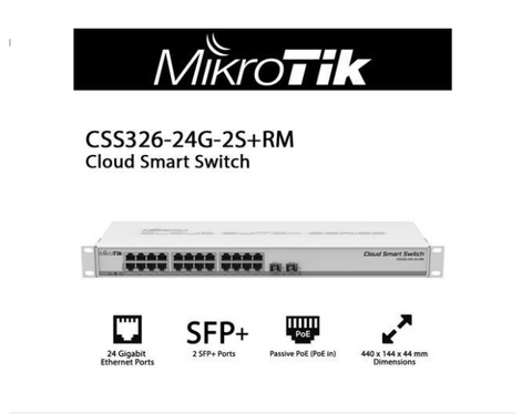 Mikrotik CSS326-24G-2S+RM 24 port Gigabit Ethernet switch with two SFP+ ports