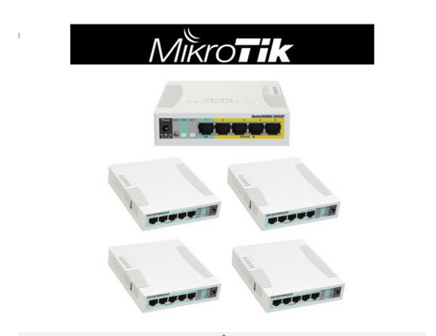 Mikrotik RB260GSP switch 5 Gigabit ports + RB951G-2HnD wireless Gigabit AP (x4)