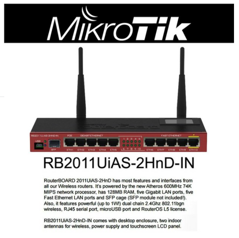 Mikrotik RB2011Ui RouterBOARD RB2011UiAS-2HnD-IN Wireless Router 5 Gigabit LAN