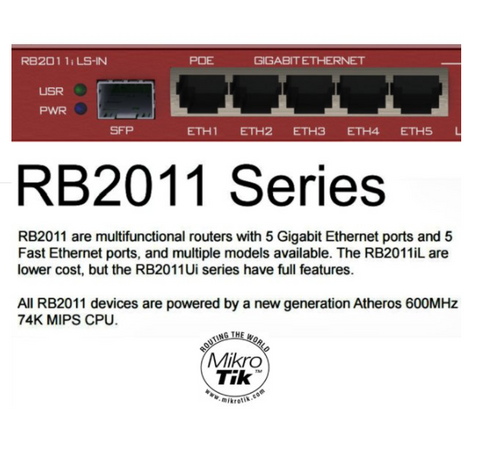 MikroTik 2011iLS-IN, RB2011iLS-IN, Gigabit Router SFP 5 port PoE OSL4 FTTH