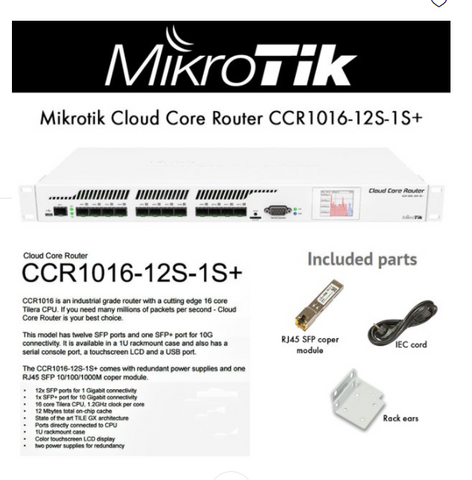 MIKROTIK CCR1016-12S-1S+ Cloud Core Router 12x SFP, 1x SFP+ 10Gbit RouterOS L6